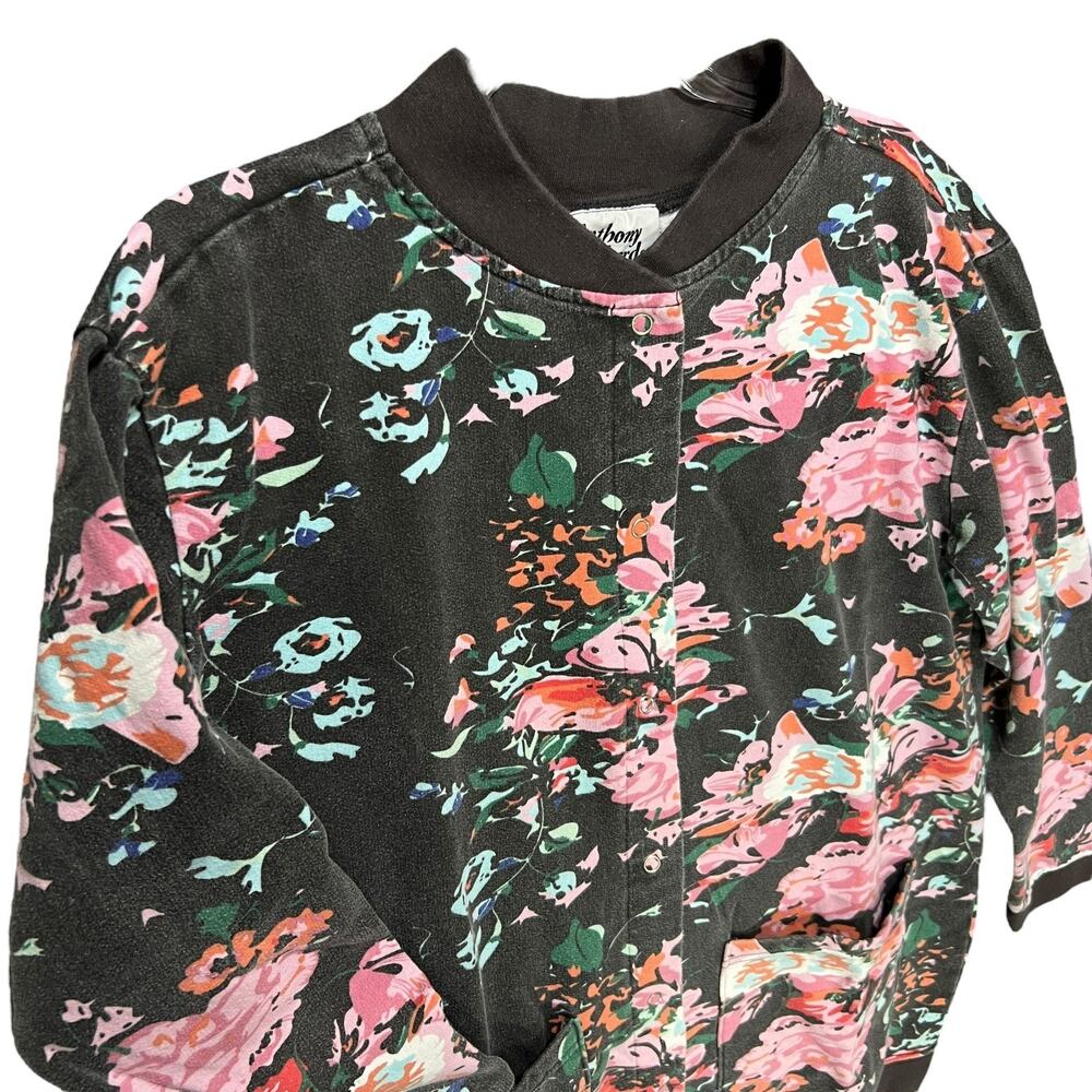 VTG 90s Womens Floral Sweatshirt Jacket Sz M Snap Front Grannycore Cottage Retro - Picture 7 of 9